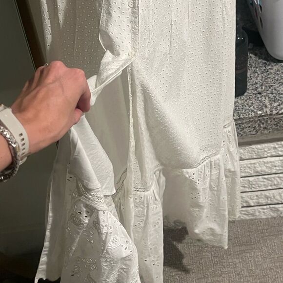 LOVESHACKFANCY Jodie Eyelet Ruffle White Dress $695 Size 4 Button Down - Picture 14 of 16